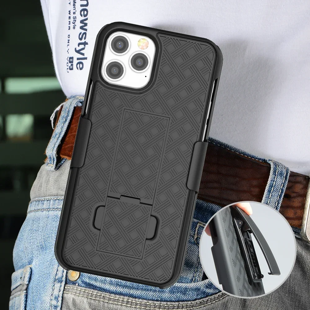 Capa para iPhone 16, 14, 13, 12 Pro, Mini, 11 Pro Max, X, XS, 7, 8, Telefone Shell Holster Combo Case, Kickstand, cinto de cintura Clipe, 15 Mais, 2em 1