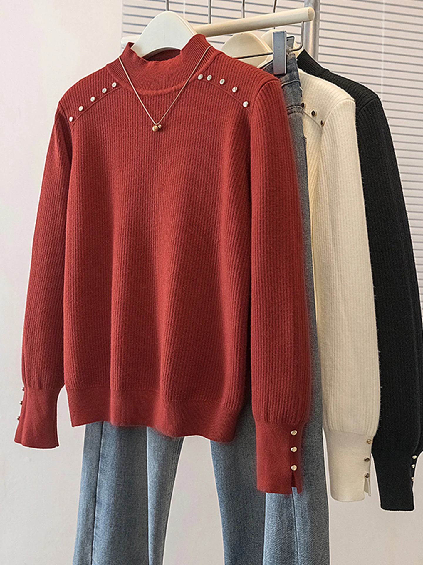 

Women's Thiened f-High Collar Inteated Fce Sweater oulder-Length Knitted Top for Autumn Winter plus Size Slimming...