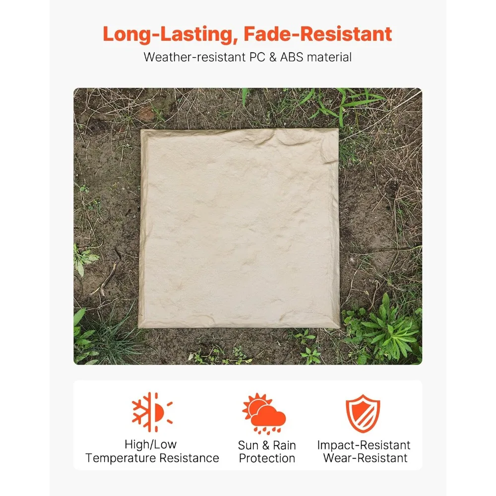 8Pcs 15.5x15.5 in Garden Stepping Stones with Stakes, Weather-Resistant Plastic Pavers, Smooth Surface for Lawn Patio, Beige