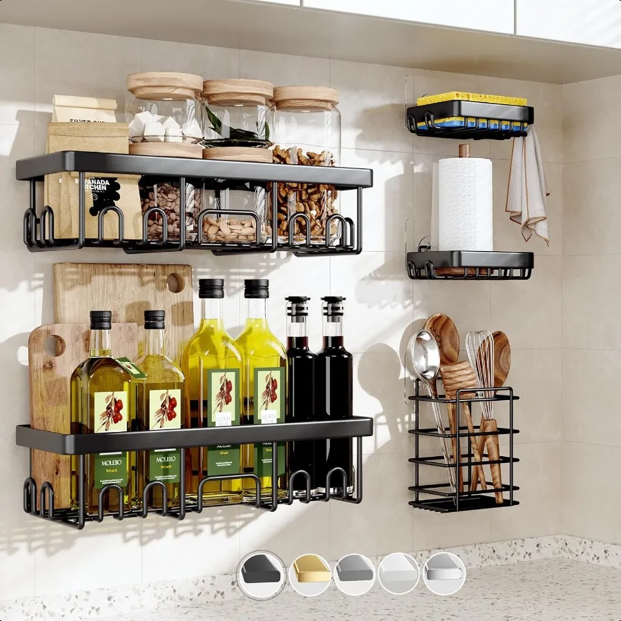 

5 упаковок душевой кабины, нержавеющий и водостойкий органайзер для кухонной мойки, большая вместительная полка для специй, настенные полки для хранения