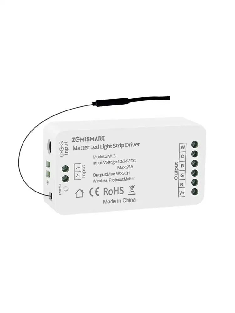 Sterownik do taśmy LED Zemismart Matter RGBCCT DC 12V 24V, kompatybilny z Homekit, Smartthings, Google Home, Alexa, Home Assistant, model ZML3 — zdjęcie 2
