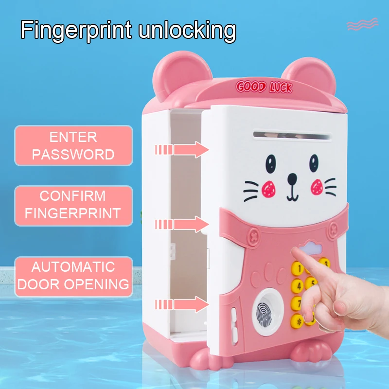 NEW Cartoon ATM Cash Saving Box Money Bank Toy For Kids Electronic Large Money Box Savings Password Digital Fingerprint Unlock