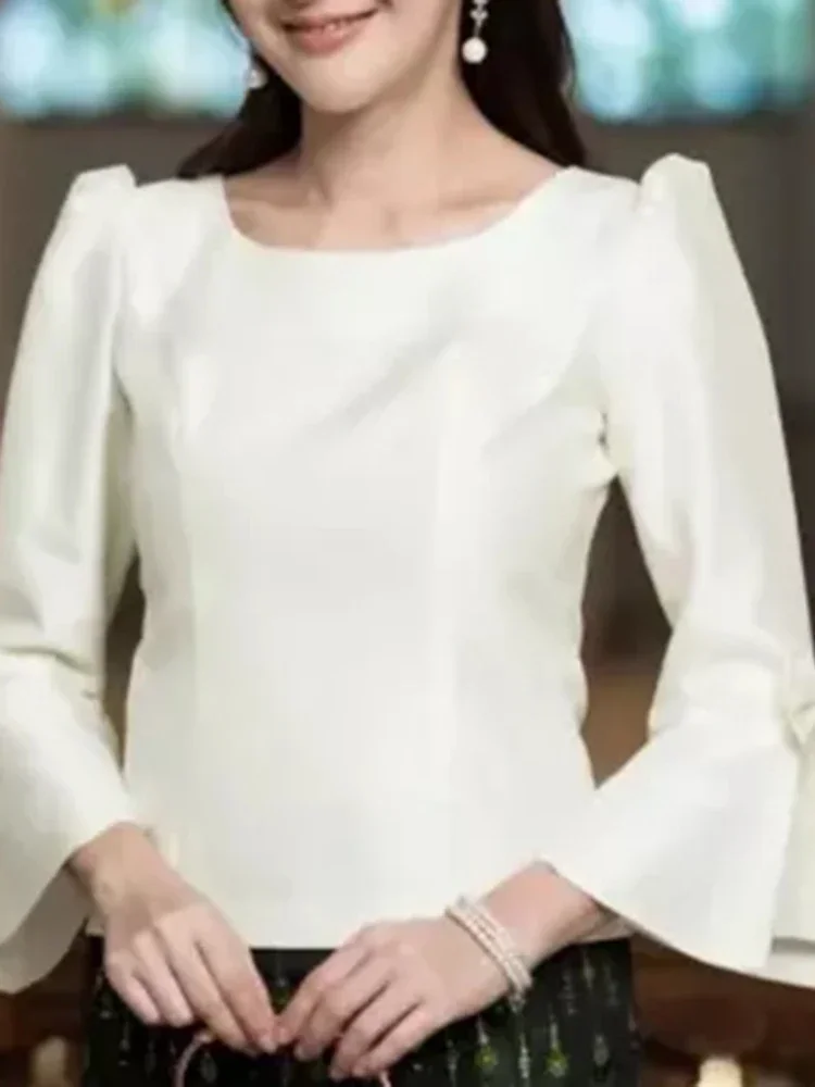 ZANZEA ผู้หญิงวินเทจซาตินเสื้อ Party Office Lady สแควร์คอเสื้อเกาหลีแขนยาวพัฟโบว์เย็บ Tunic Casual Blusas