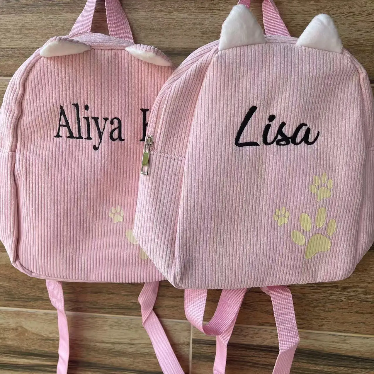 

Personalized custom kindergarten children backpack, name embroidered children's corduroy solid color baby cute snack gift bag