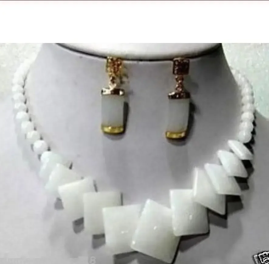 

Graceful natural white jade earring necklace jewelry set AAA 18K gold plated watch Quartz stone crystal Natura