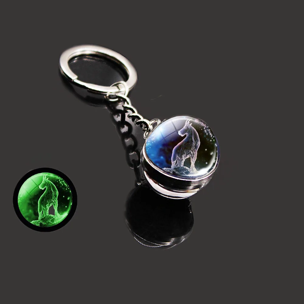 Hot selling dream twelve constellations luminous double-sided glass ball key chain pendant accessories Fashion Charm small gift