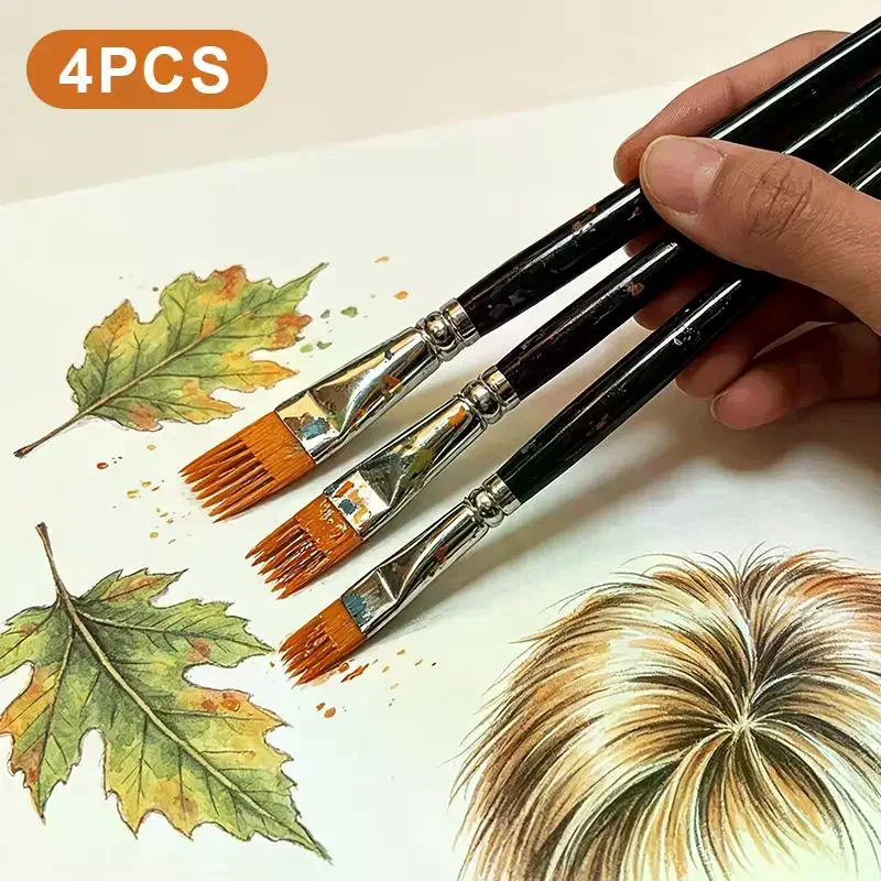 Serrated Shape Paintbrush Set Landscape Leaf Art: 4Pcs Watercolor Oil Digital Painting Artist Student Supplies