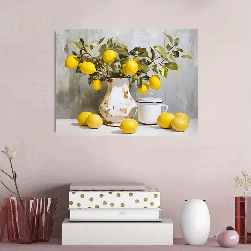 1PC-Unframed Canvas poster Lemon Still Life Vase Art Print Decorative Wall Art Fresh Citrus Fruit Painting Home Decor