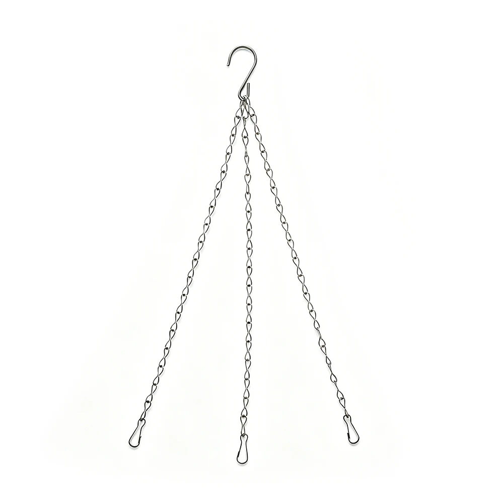 Durable 3 Prong Metal Plant Hanger Chain Hook 41cm Black Silver Color for Hanging Baskets Indoor Outdoor Garden