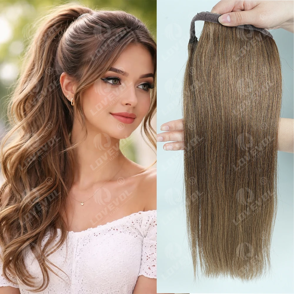 Lovevol 60G-150G Wrap Around Ponytail Extension Human Hair Ponytai Remy Hair Long Straight Clip-in Human Hairpiece For Women