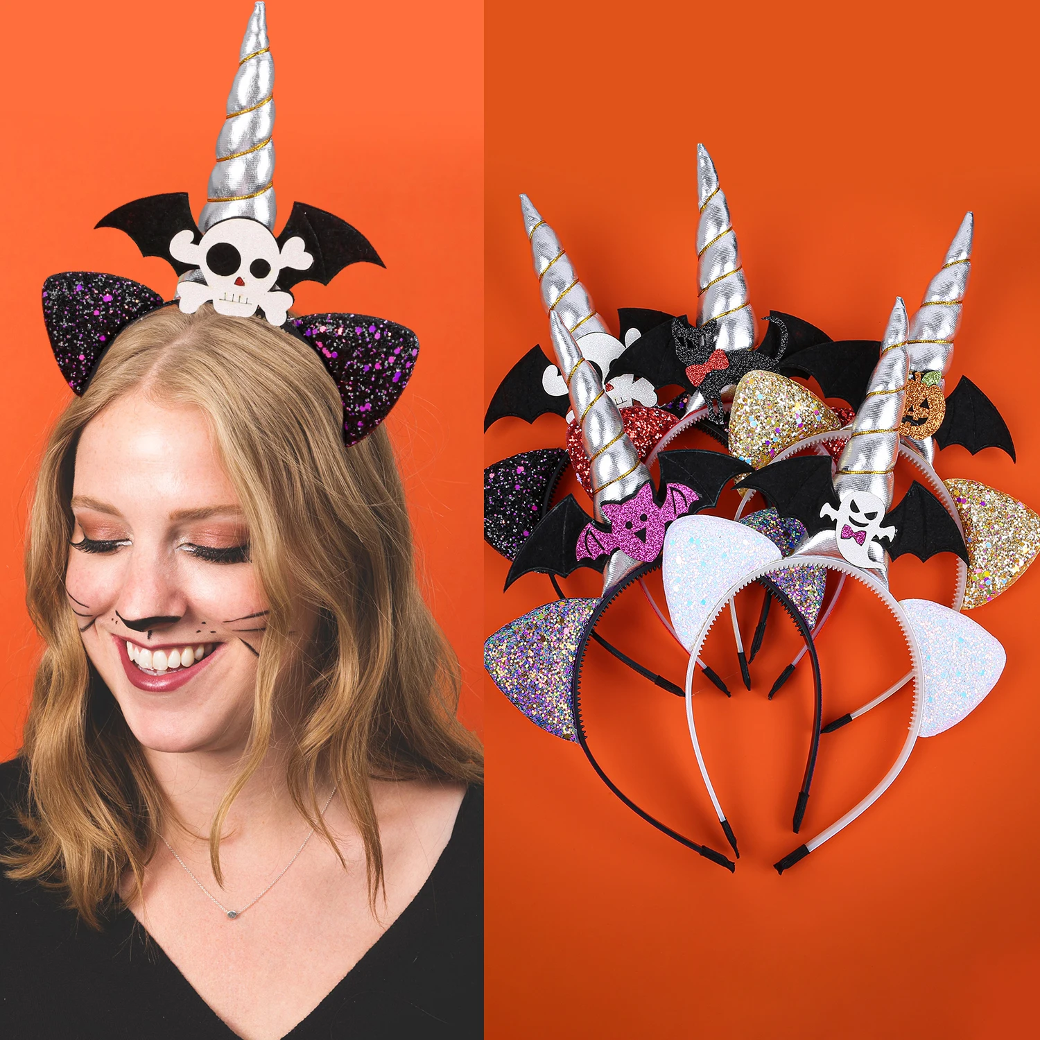 Fashion Halloween Unicorn Cat Ears Headband Pumpkin Devil Headbands Girls Festival Party Cosplay Hairband Kids Hair Accessories