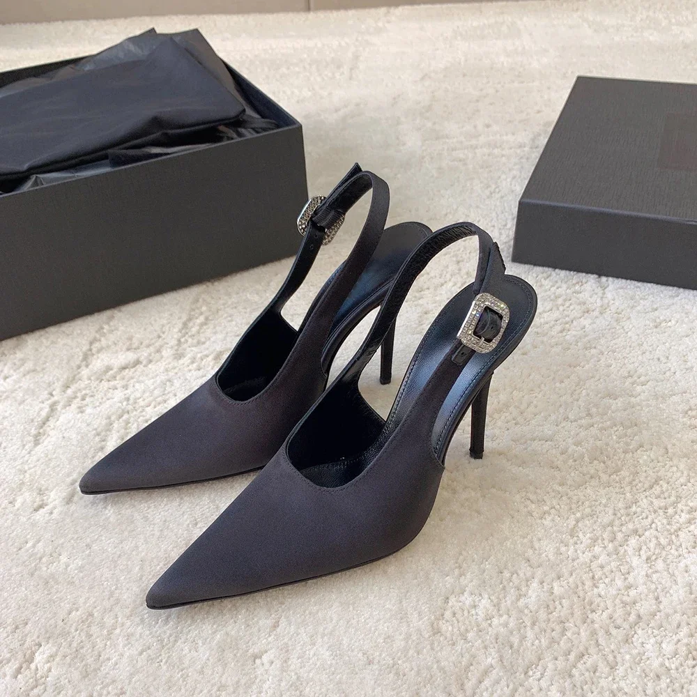 Luxury Woman High Heel Party Shoes Famous Brand Modern Slippers Summer Women Designer Sandals Sexy Point Toe Thin Heel Slippers