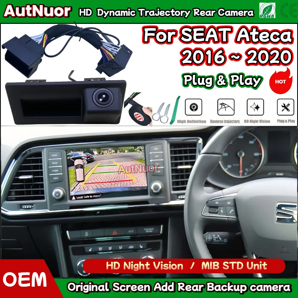 

Задняя камера заднего вида в багажнике автомобиля для SEAT Ateca 2016 2017 2018 2019 2020, ручка задней двери, камера заднего вида Plug & Play