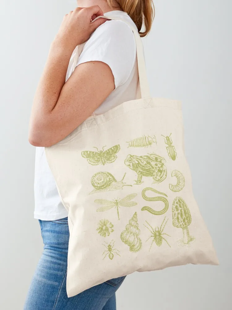 

Vintage Biology Nature Lover's Collection: Frog, Mushroom, Snail, and Moth Insects in a Science and Natural History Col Tote Bag