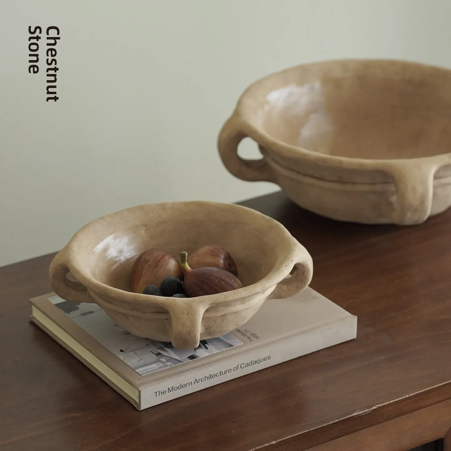 Retro Chestnut Stone Fruit Plate Decorative Sample Room Living Room Coffee Table Desktop Decoration Snack Dried Fruit Display...