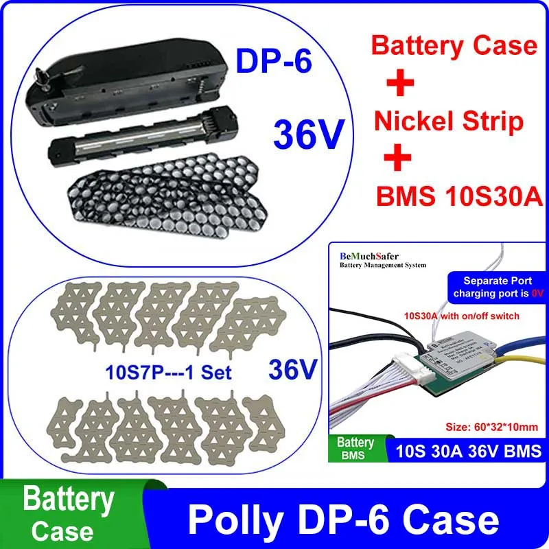 POLLY DP-6 Battery Case 36V 48V 52V Parts Fit 70PCS 18650 Empty Box DP 6 Nickel Strip 10S 13S 14S 30A BMS for E-Bike Battery DIY