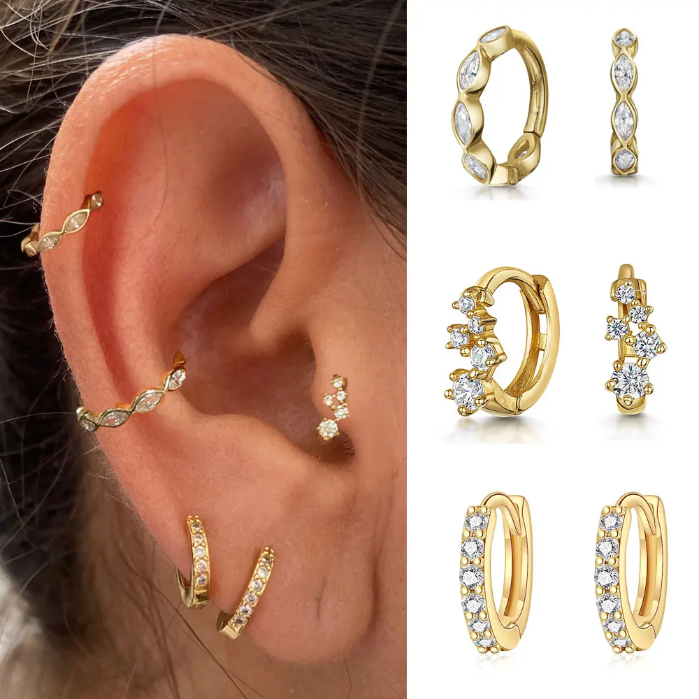 1PC Classic Hoop Earring for Women Helix Tragus Conch Rook Ear Piercing Zircon Gold Color Ear Buckle Piercing Cartilage Jewelry