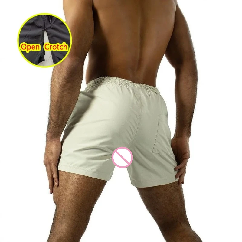 

Man Summer Sexy Open Crotch Shorts Side Open Split Running Jogging Qiuck Dry Breathable Pants Loose Fit Crotchless Panties