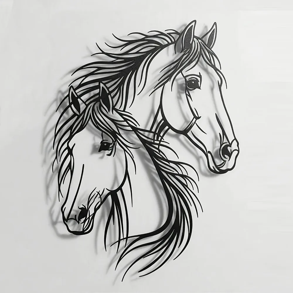 CIFBUY Iron Wall Art,2D Flat Laser Cut Double Horse Metal Hanging Sculpture,Rustproof Powder‑Coated Wall Decor