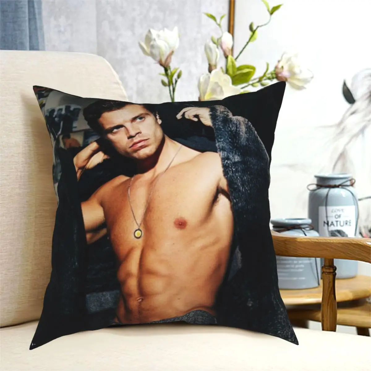 Sebastian Stan Blankets Two Side Printing Pillowcase Soft Polyester Cushion Cover Gift Pillow Case Cover Home Zippered 45X45cm