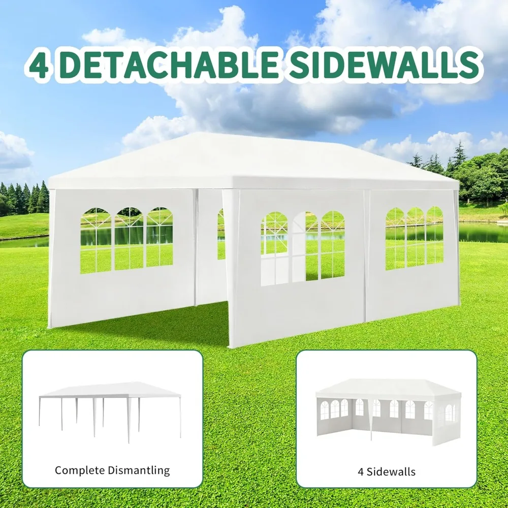مظلة شرفة بيضاء بطول 10 × 20 قدم مع ألواح جانبية قابلة للفصل، مأوى خارجي مع نوافذ شفافة للمناسبات والأحداث #5