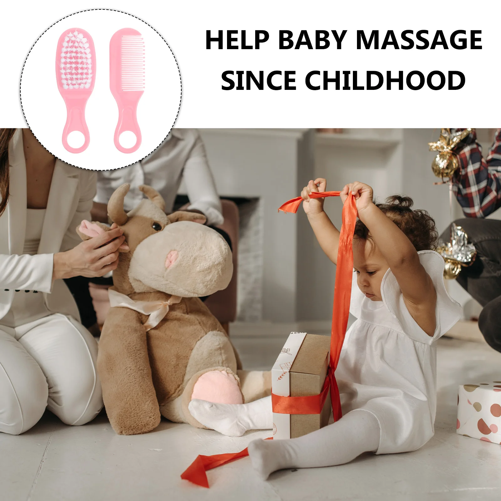 1 Set Babybürste und Kamm für Neugeborene, Massage-Haarbürste, Kamm-Set (Rosa), Babykamm, Massagekamm, Säuglingskamm