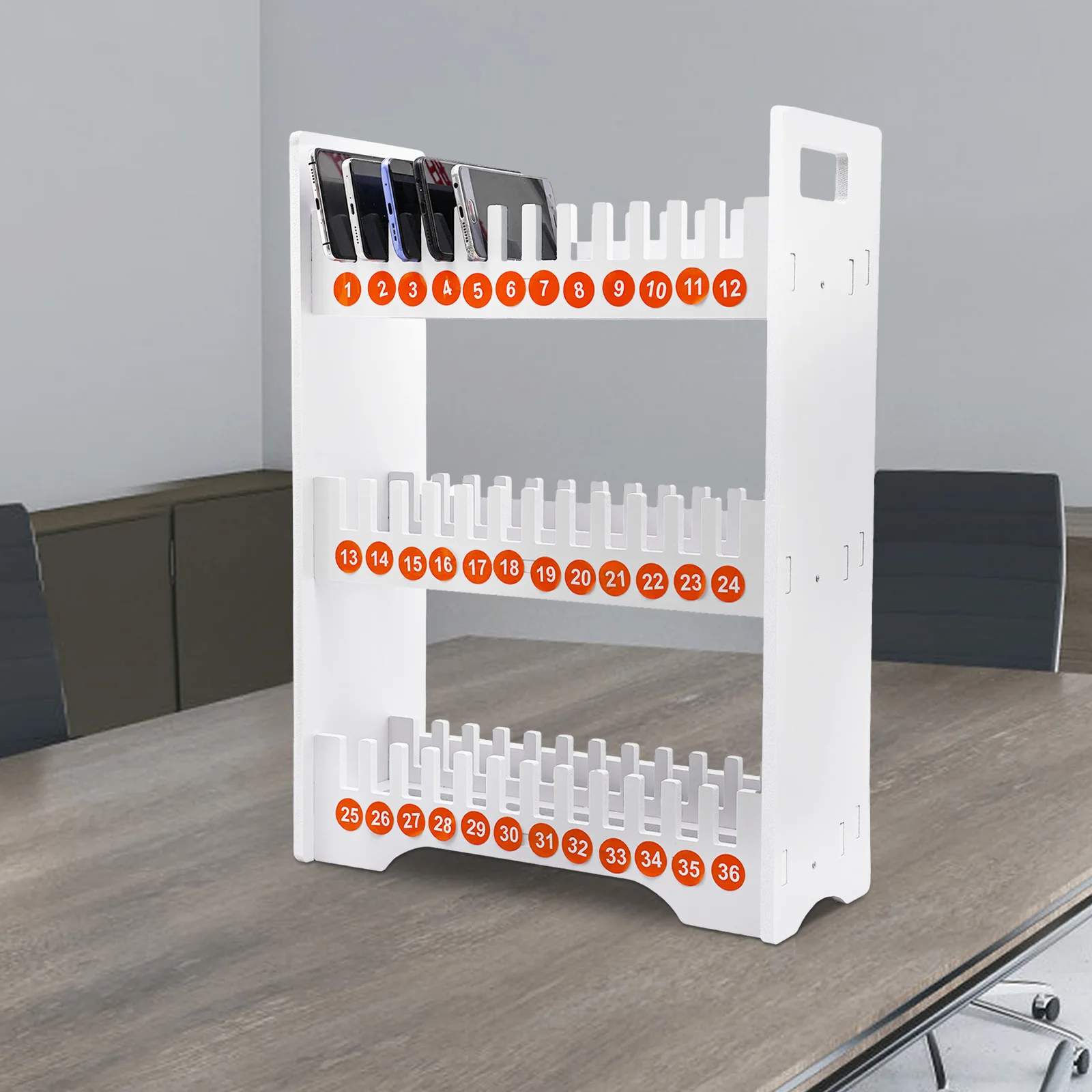 

White PVC 40.3*18.5*56.5cm 36-bit Mobile Phone Display Stand Multi-layer Non-slip Mobile Phone Storage Stand