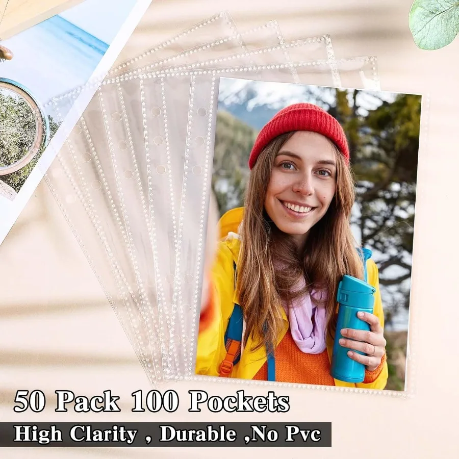 50 Pack 50 Pocket 5x7 Clear Page Protecto for A5 Binder 6 Ring Top Loading Paper Protector Sheets Binder Sleeves for CardsPhoto