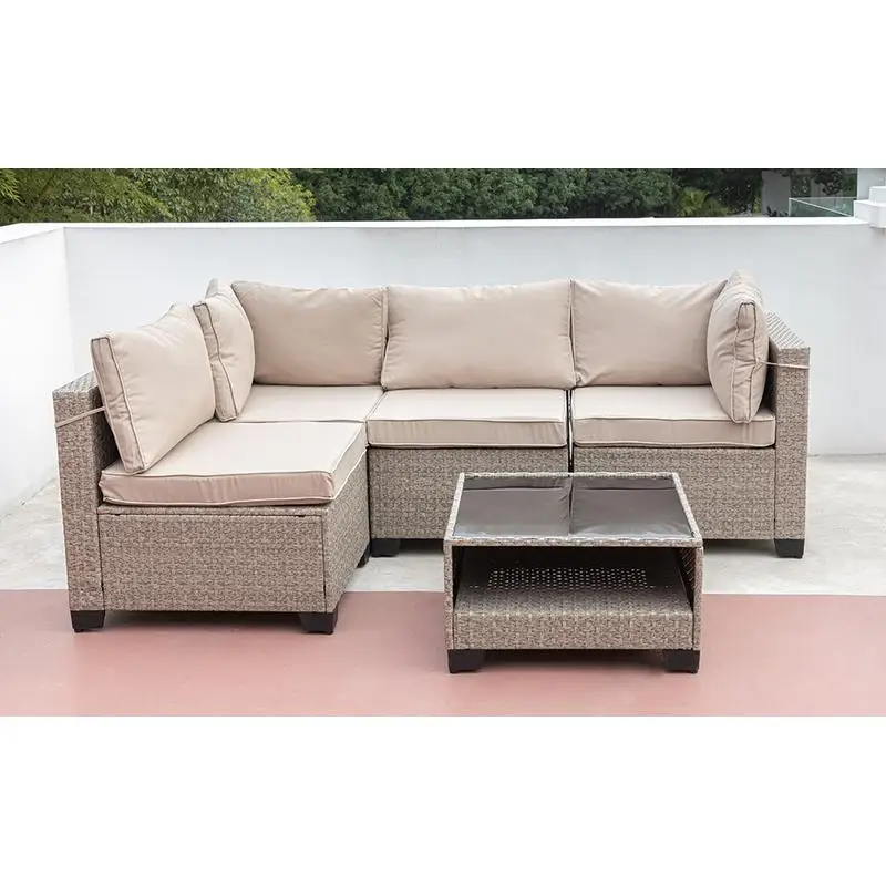 

Комплект уличной мебели из 5 предметов, всепогодный секционный диван для бесед в стиле бохо с водонепроницаемыми серыми подушками для патио