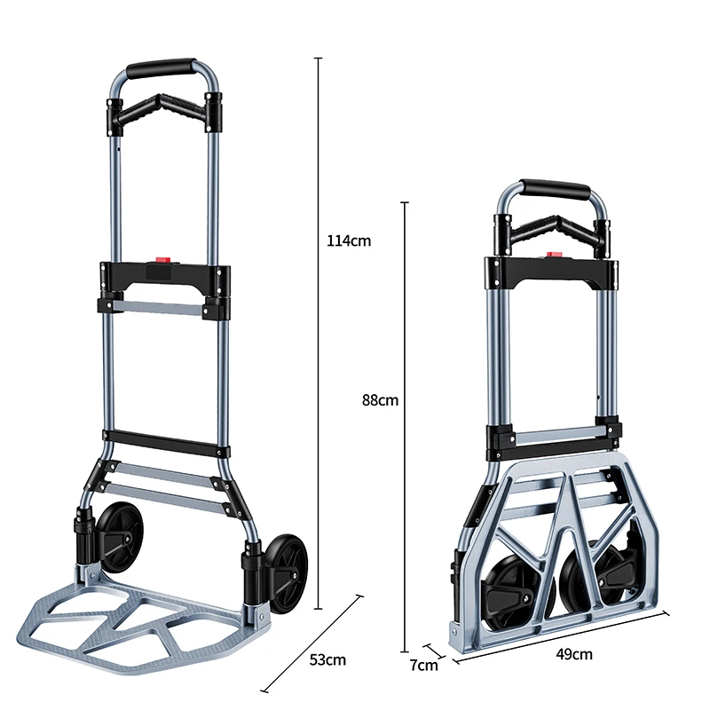 Folding Aluminum Hand Truck Dolly Cart 150KG Capacity Heavy Duty Two-Wheeled TPR Wheels Industrial Cargo Handling Storage