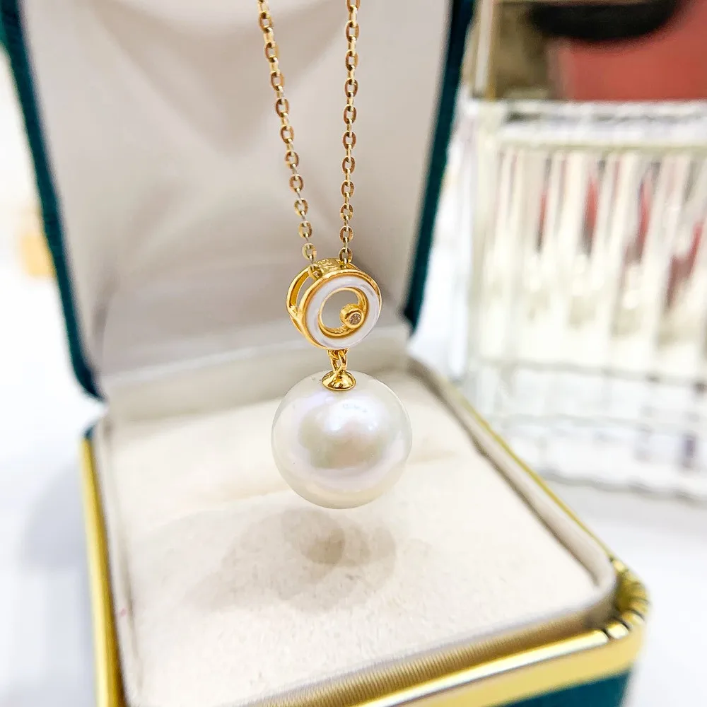 

DIY Pearl Accessories S925 Sterling Silver Pendant with Empty Support Gold Silver Necklace Pendant Fit 9-13mm Round Beads D207