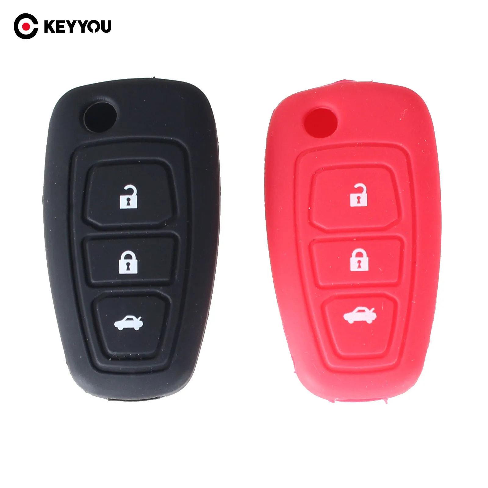 KEYYOU Flip Folding Key Cover Silicone Case For Ford Focus Fiesta 2013 Fob Case 3 Buttons