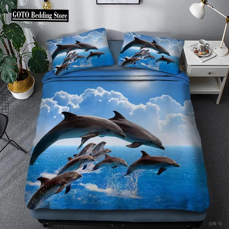 

Dolphin Ocean Winter Duvet Cover Sets Reactive Print Marine Sharks Single Quilt Cover with Pillowcases Double Adult Bedding Set