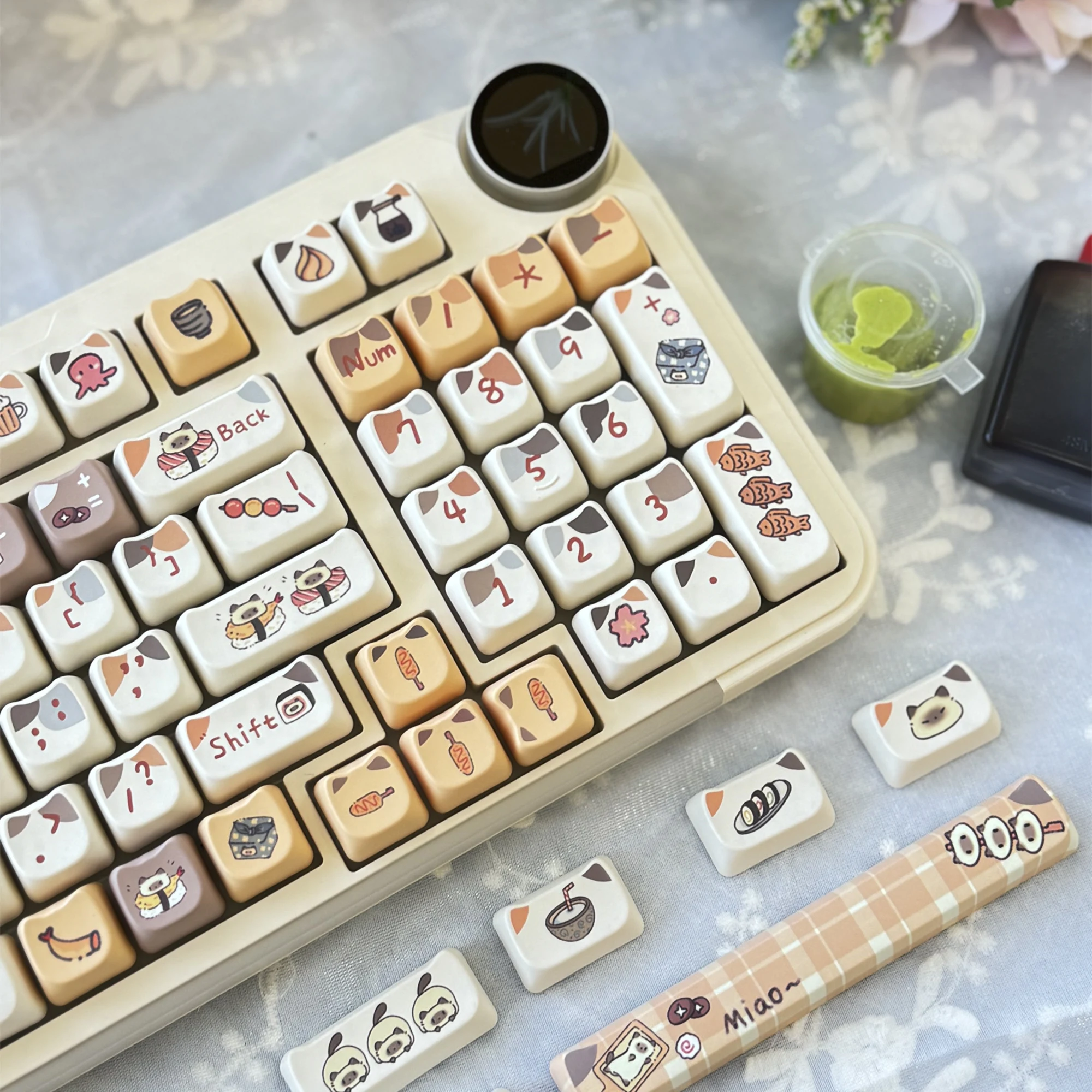 MAO Sushi Kitty keycap 142/145 Keys/Set Dye-Sub Anime Cute Keycaps For Mx Switch Mechanical Keyboard 6.25U 7U PBT Keycaps