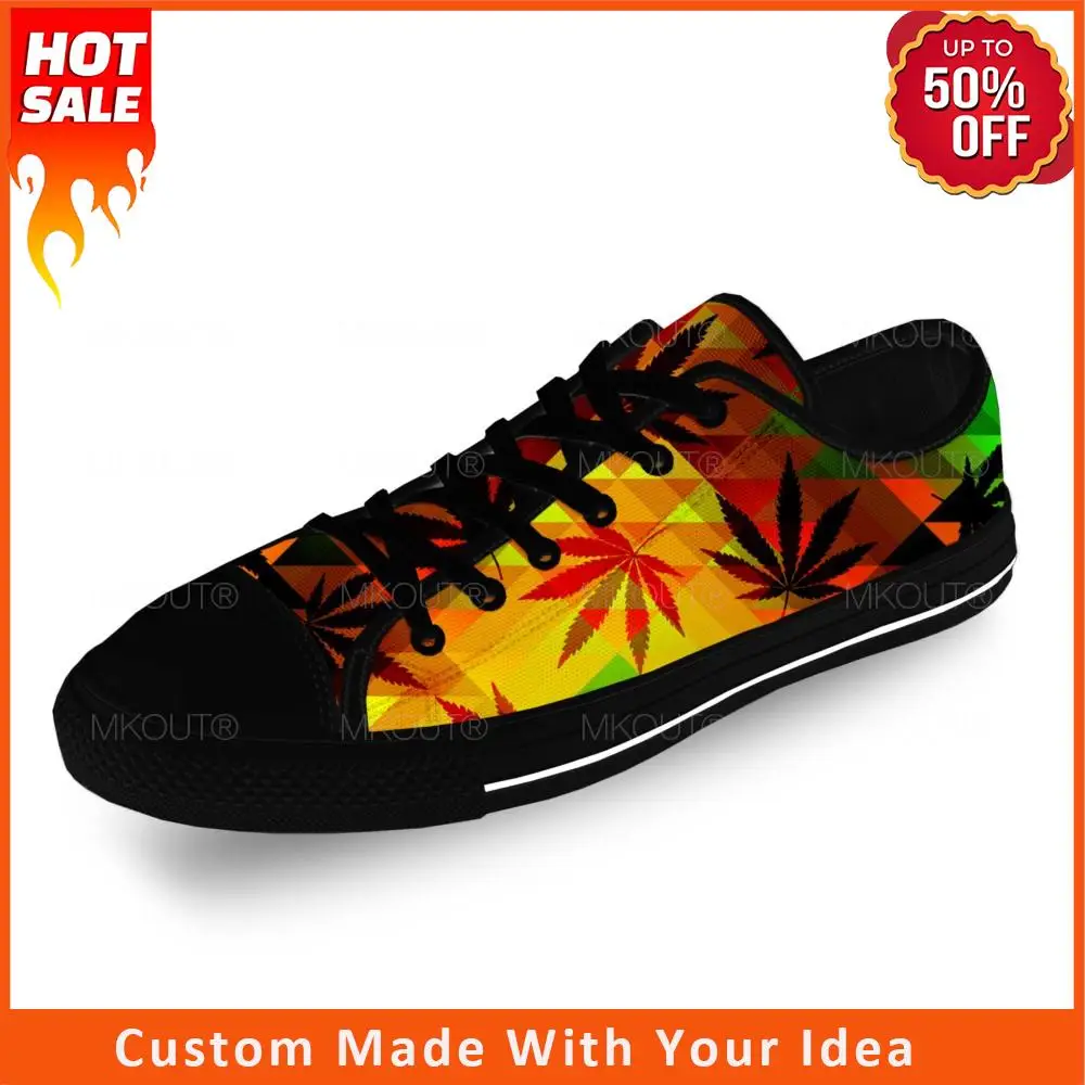 Reggae Rasta Leaf Pattern Cool Casual Cloth Fashion 3D Print Low Top Canvas Shoes Men Women Lightweight Breathable Sneakers