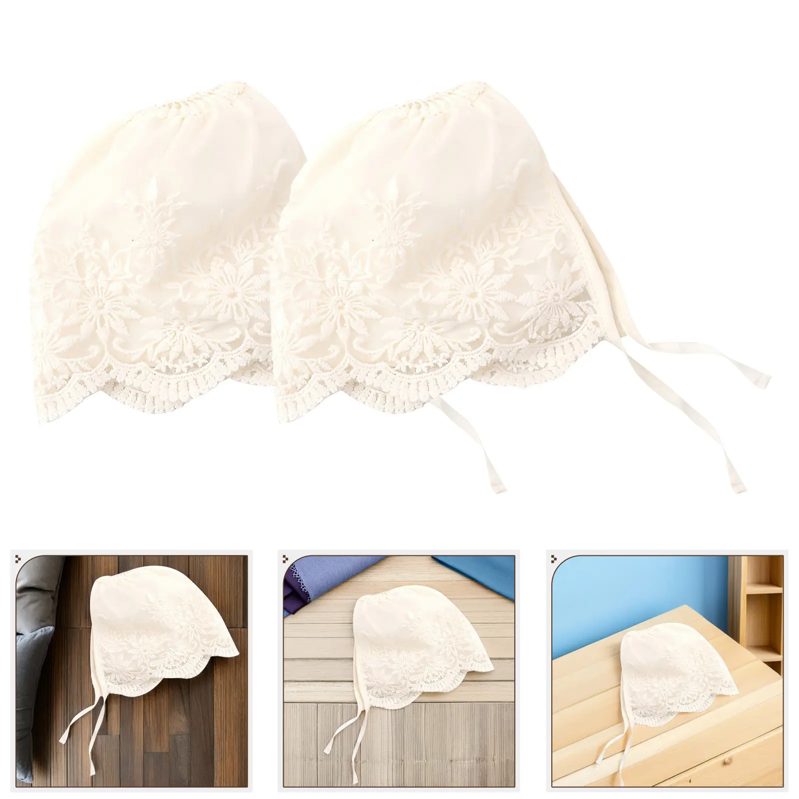 

2Pcs Baby Lace Bonnet Princess Style Soft Breathable Bonnet Newborn Baby Girl Head Wrap Baptism Dedication Gift