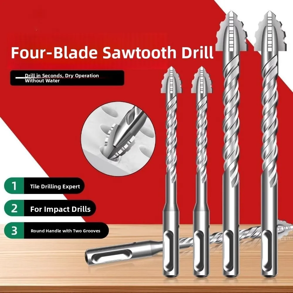 

2/3/4/5Pcs Four-Edged Eccentric Drill Serrated Round Shank Serrated Tooth Drill Bit High Hardness Tile Drill Bit Drilling Tool