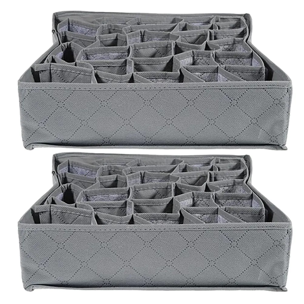 2Pcs Underwear Storage Box Non-Woven Bamboo Charcoal Fabric 30-Cell Drawer Organizer Socks Closet Divider Deodorizing Case Dark