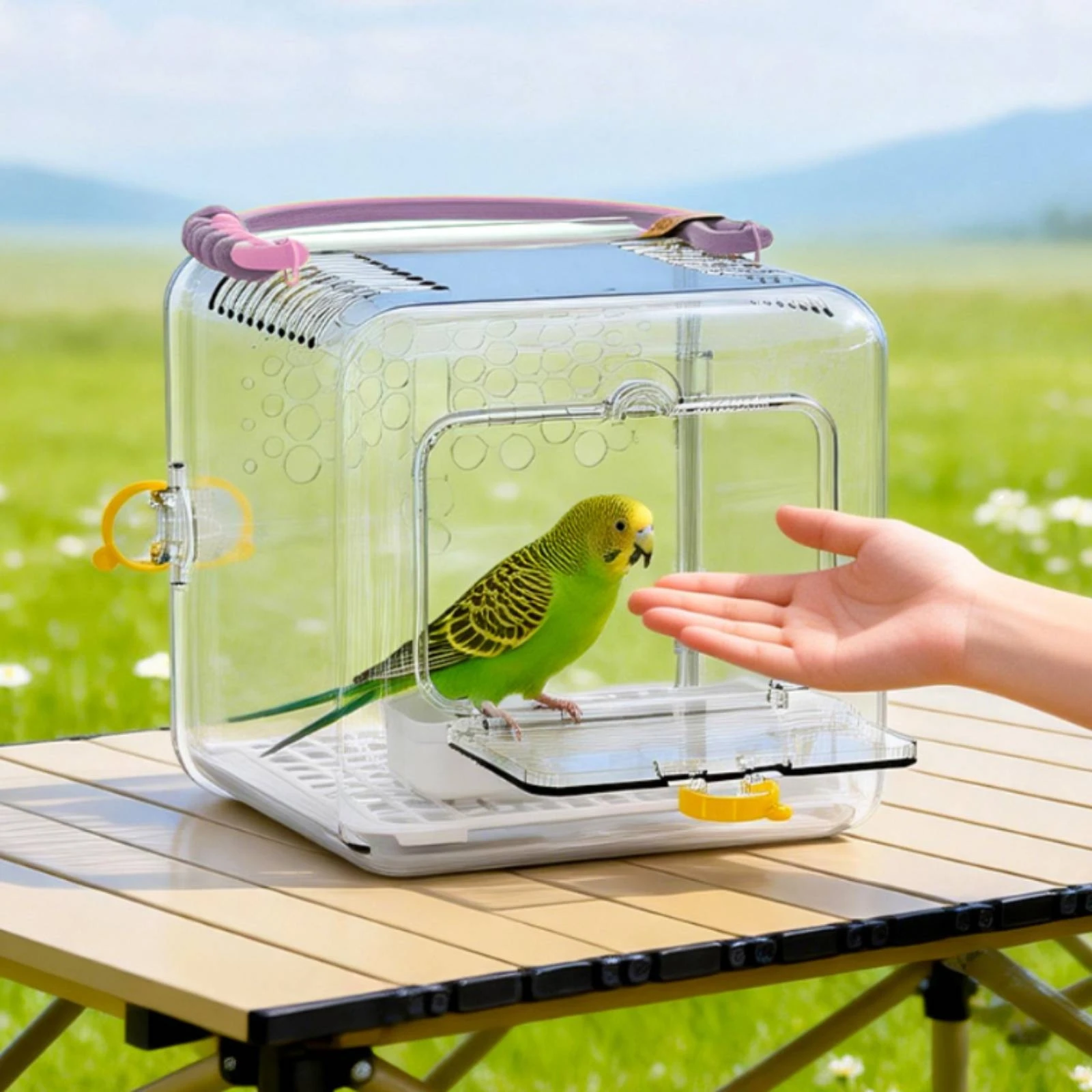 Portable Bird Carrier Cage Ventilated Transparent Bird Travel Cage Lightweight Secure Locking Latches for Outdoor Walks