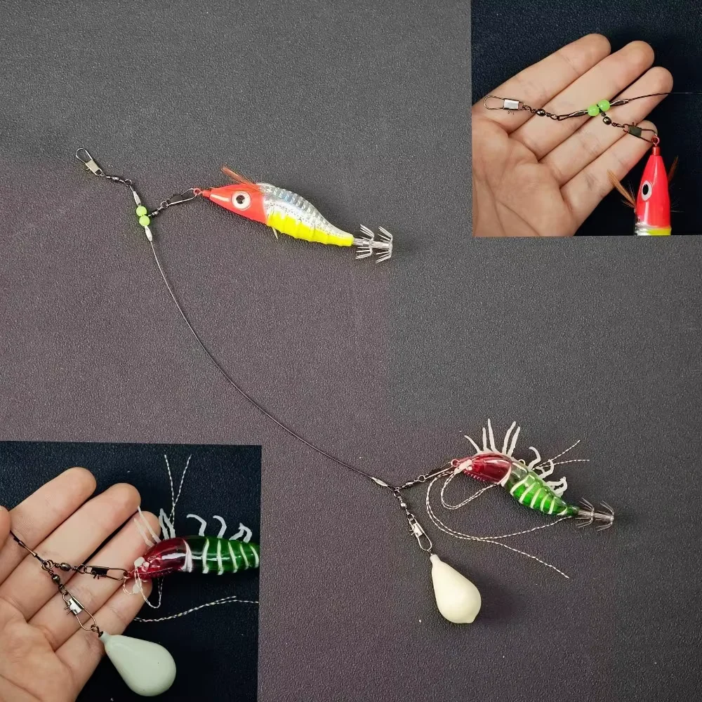 6pcs 20cm Squid Fishing Leader Rig with Luminous Beads Swivel Snap Connector Octopus Cuttlefish Sea Saltwater Tackle image 5