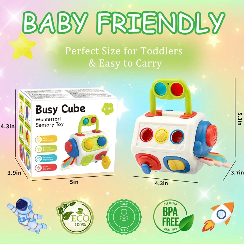 Sensory Busy Cube Toy Montessori Activities Busy Board For Infant Boys Girls Fidget Educational Learning Fine Skill Toys Gifts