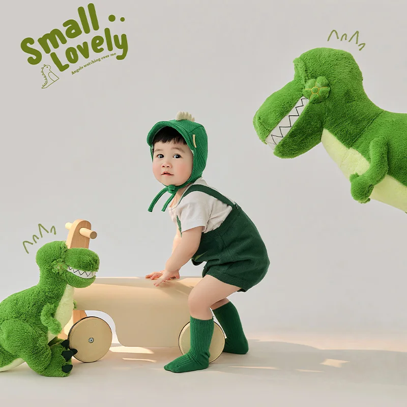 0-1 Years Old Baby Boy Photography Outfits Short Sleeve Knitted Pants Dinosaur Hat Socks Photo Shoot Accessories Studio Overalls