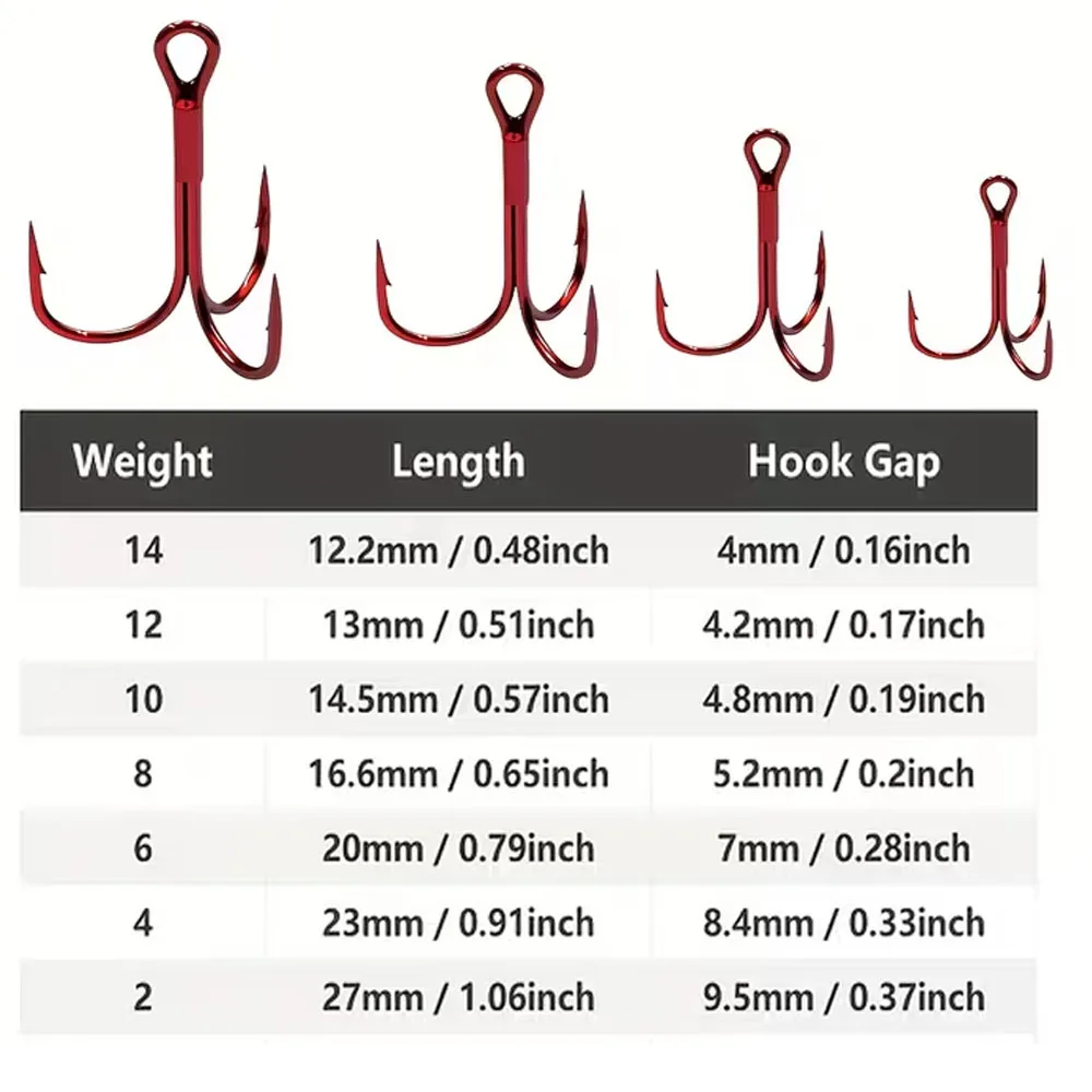 25 قطعة من خطافات الصيد الثلاثية خطاف أحمر ثلاثي عالي الكربون من الفولاذ للمياه العذبة والمياه المالحة #2