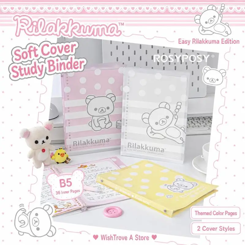 Rosyposy Rilakkuma B5 Loose Leaf Notebook Cute Polka Dot Soft Cover Non Slip Hand Writing Journal For Office School