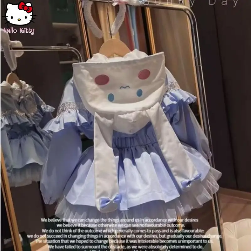 

Girls Cartoon Cinnamoroll Hooded Jacket Kawaii New Student Jacket Anime Mesh Trench Coat Sanrio Fashion Spring Autumn Tops Sweet