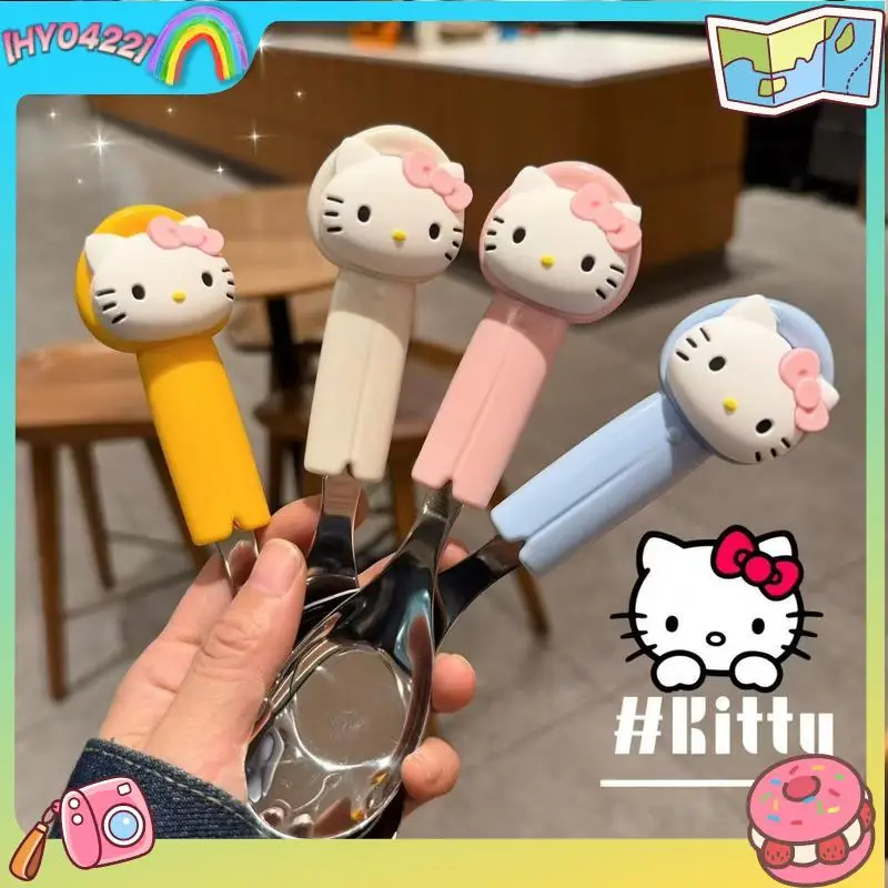 Cuchara de Acero Inoxidable 304 con Diseño de Hello Kitty de Sanrio, Linda y Creativa, Cuchara Divertida para Niños para Comer Postres y Sopa en Casa