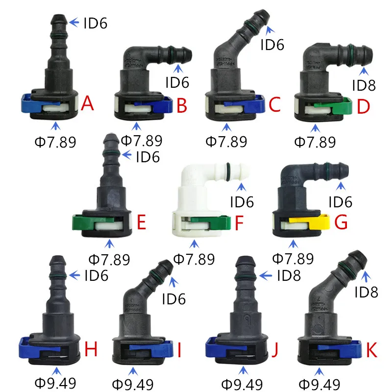 7.89mm ID6 high quality 9.49mm ID8 135 45 degree SAE 3/8 Fuel pipe joint Fuel line quick connector for Ford Focus 2pcs a lot