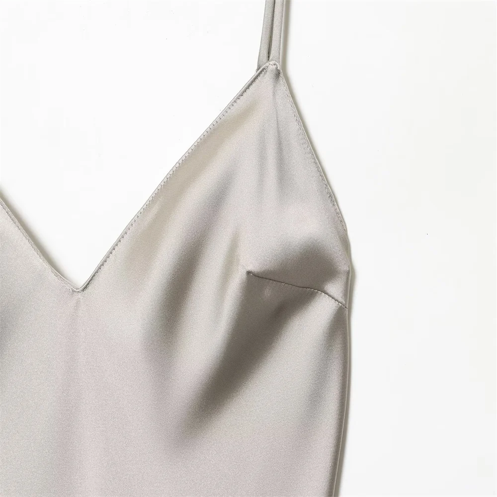 Herbst Neue Damenmode Sexy Spitze Detail Satin Textur Kleid