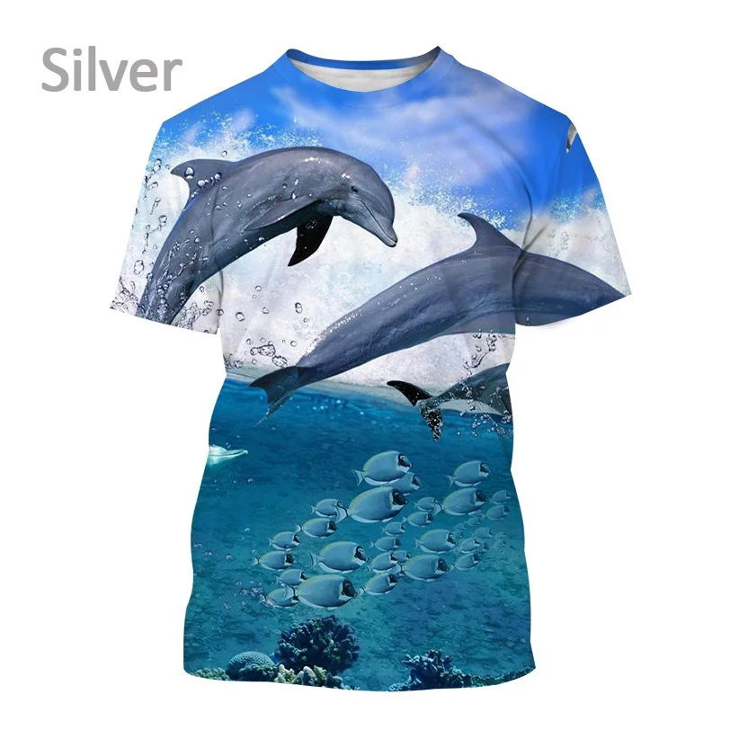 Summer Fashion Unisex Casual Round Neck Short-sleeved Mammal Dolphin 3D Printing T-shirt Harajuku Marine Animal Pattern T-shirt