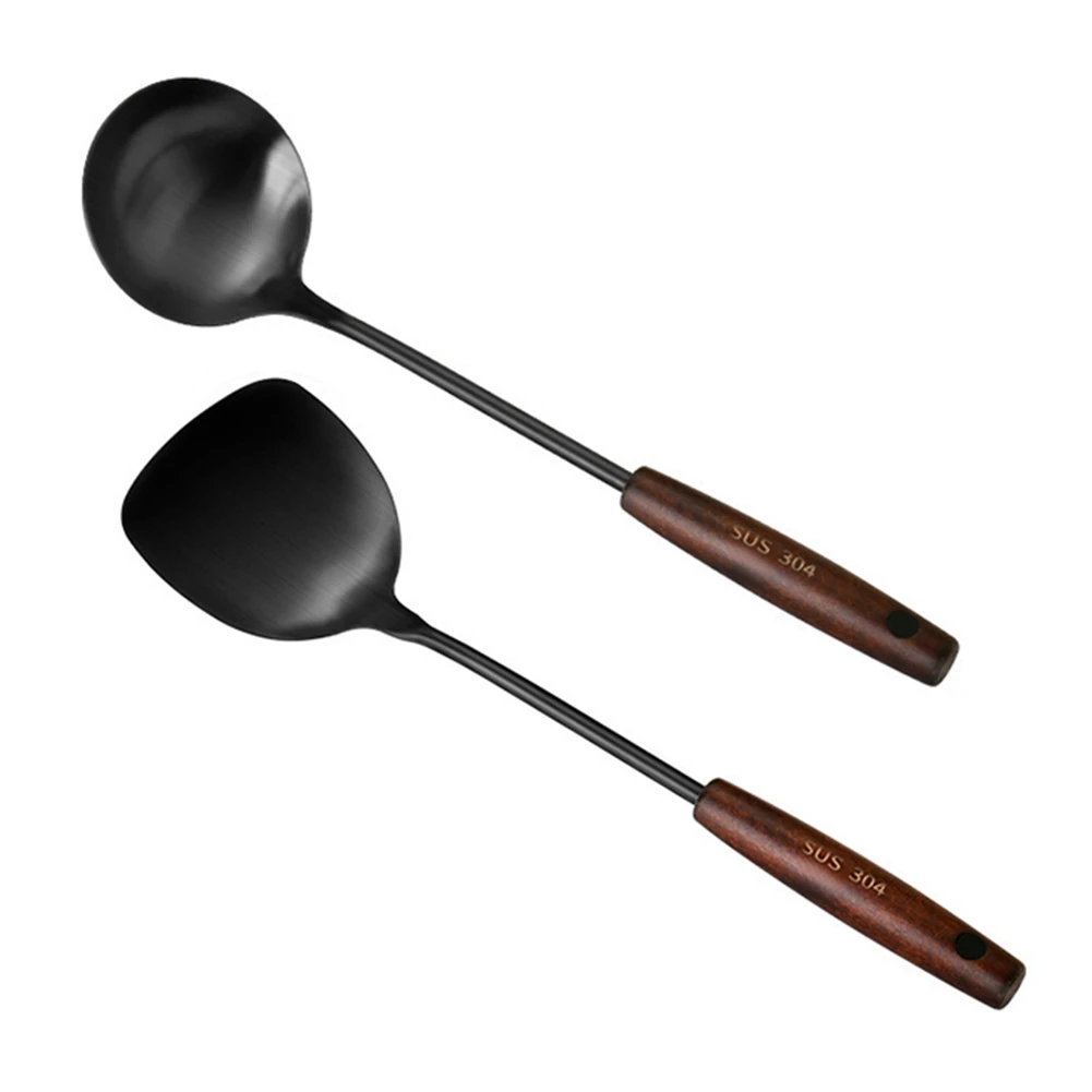 Wok Spatula and Ladle,Skimmer Ladle Tool Set, 14 Inches Spatula for Wok, 304 Stainless Steel Wok Spatula